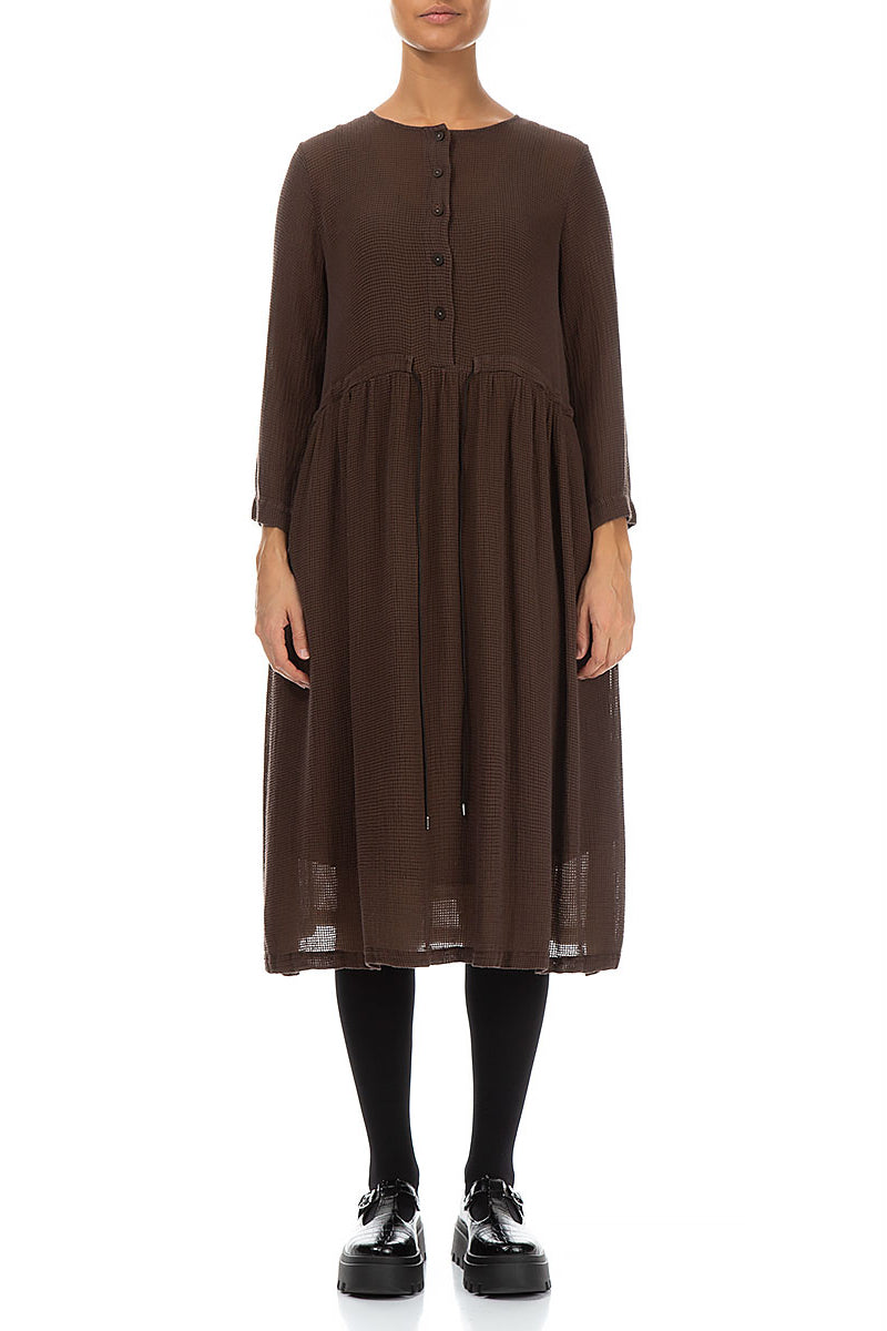 Flared Brown Mesh Silk Viscose Dress
