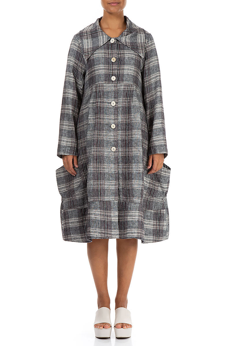 Flared Checkered Pure Linen Jacket