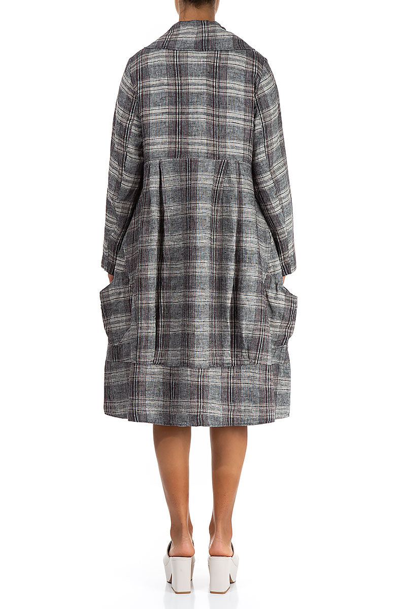 Flared Checkered Pure Linen Jacket