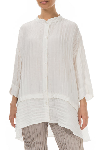 Flared Crinkled Off White Silk Shirt