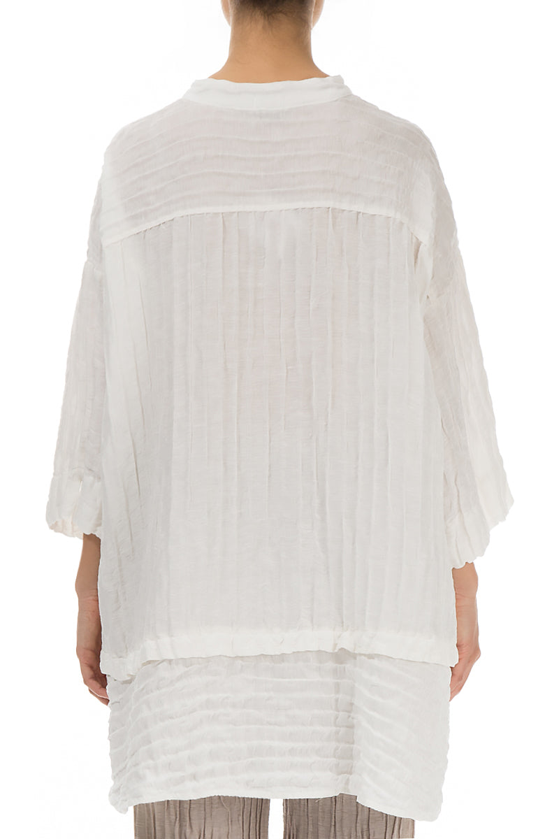 Flared Crinkled Off White Silk Shirt