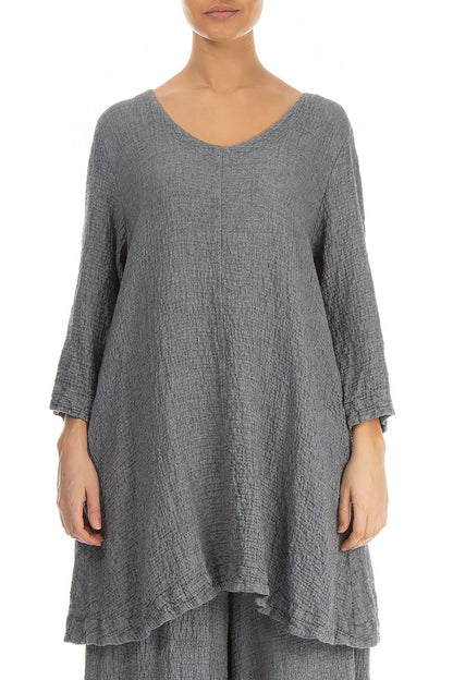 Flared Elegant Grey Wool Tunic