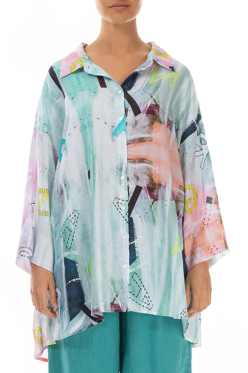 Loose Graffiti Linen Shirt 1