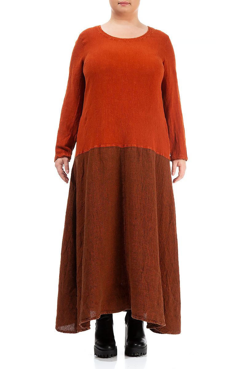 Flared Maxi Two-Tone Linen Dress