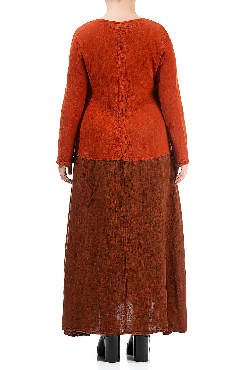 Flared Maxi Two-Tone Linen Dress