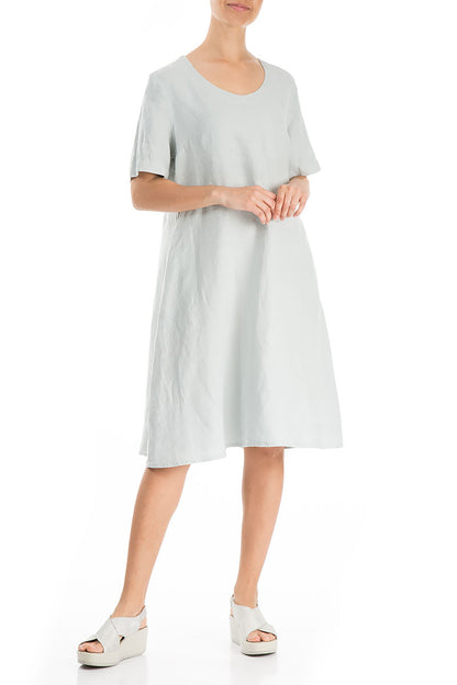 Evergreen Flared Midi Light Grey Linen Dress 3