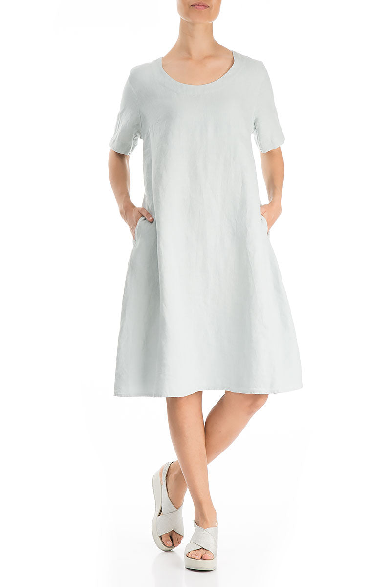 Evergreen Flared Midi Light Grey Linen Dress 4