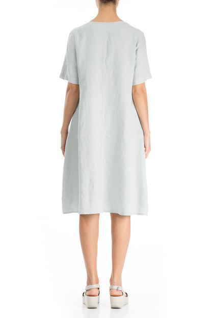 Evergreen Flared Midi Light Grey Linen Dress 2