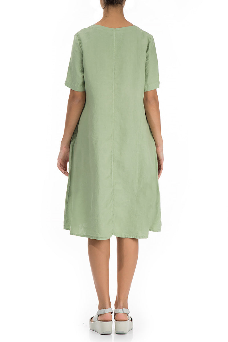 Flared Green Mint Linen Dress 2