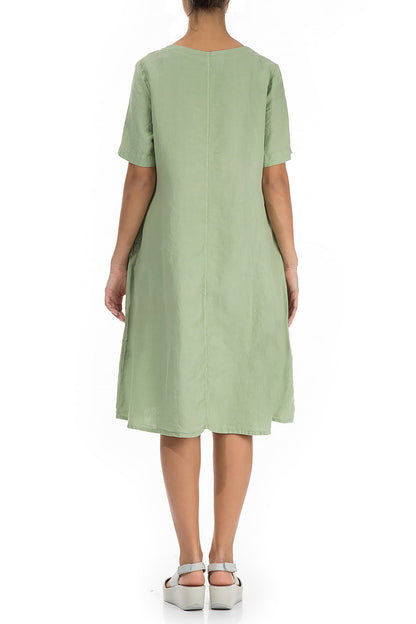 Flared Green Mint Linen Dress 2
