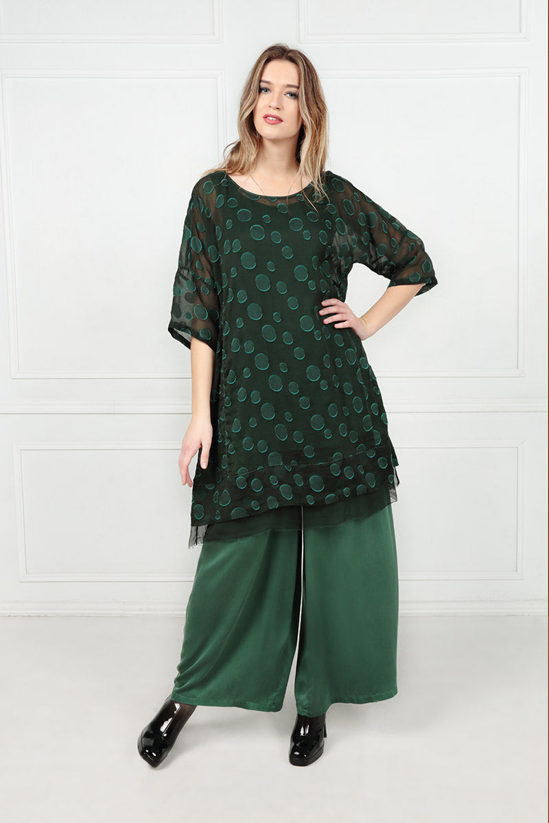 Flared Pine Green Bubbles Silk Tunic