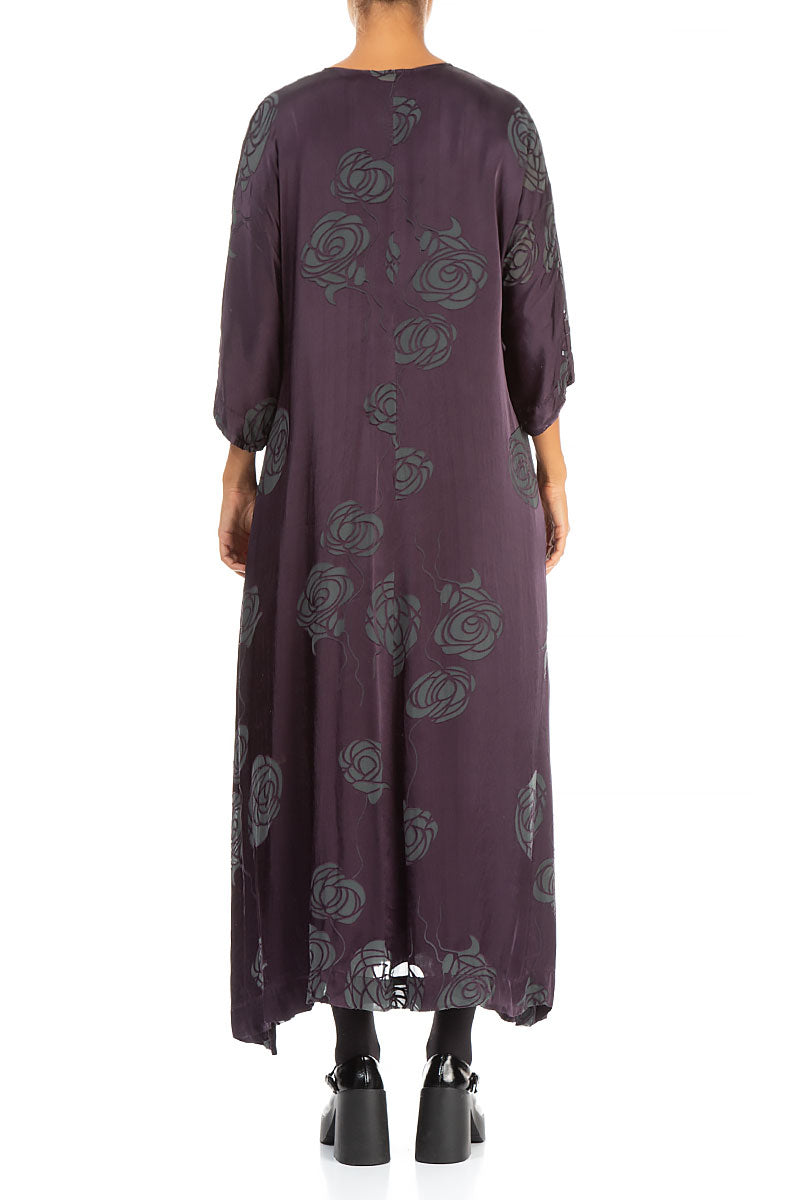 Flared Roses Purple Silk Dress