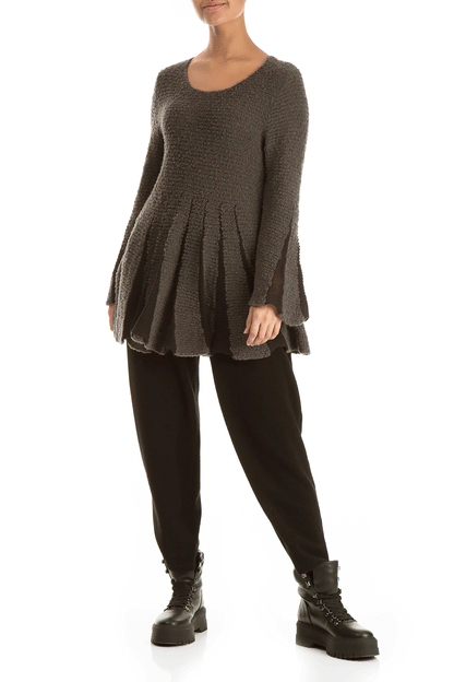 Flared Sleeves Cedar Brown Cotton Sweater