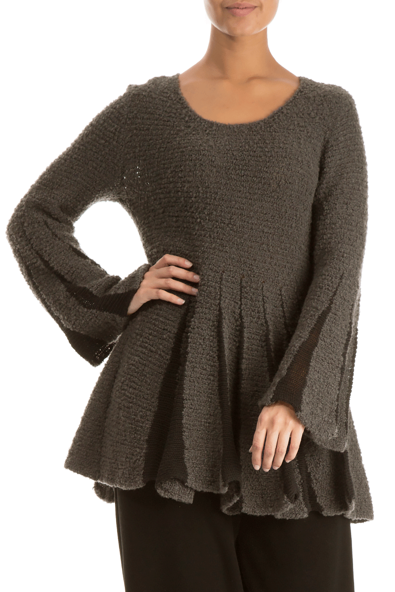 Flared Sleeves Cedar Brown Cotton Sweater