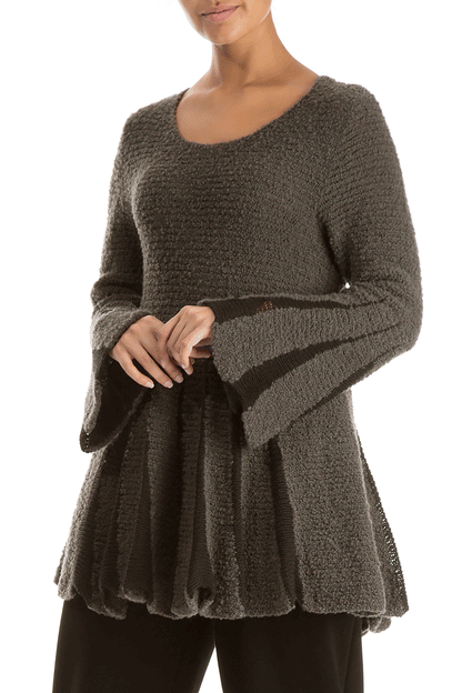 Flared Sleeves Cedar Brown Cotton Sweater