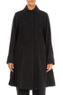 Flared Stand Up Collar Black Wool Coat 1