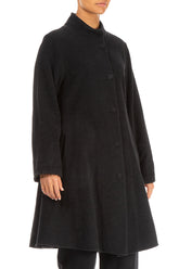 Flared Stand Up Collar Black Wool Coat 3