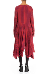 Flared Striped Red Silk Rayon Dress 2