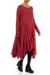 Flared Striped Red Silk Rayon Dress 3