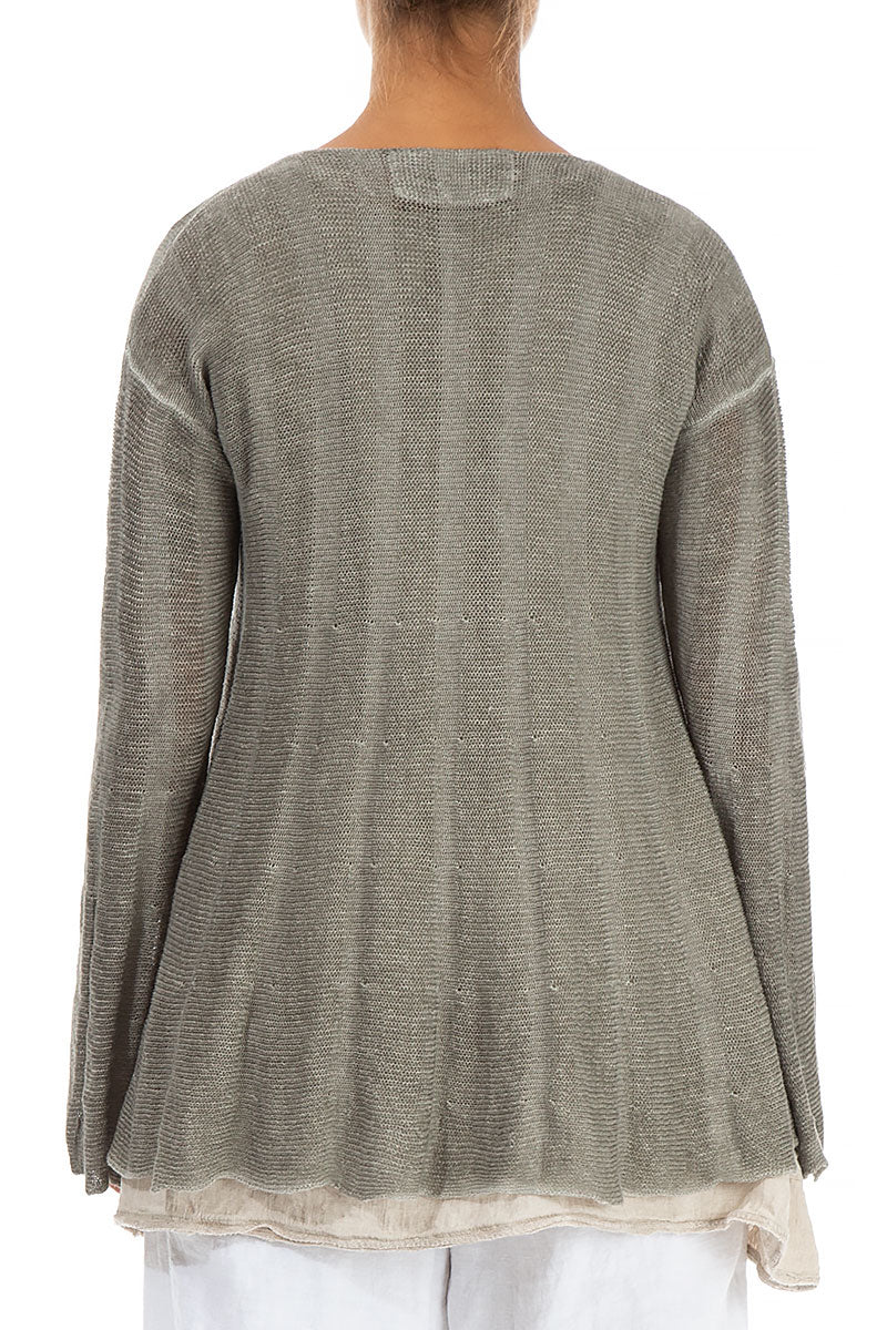 Flared Washed Effect Taupe Linen Jumper