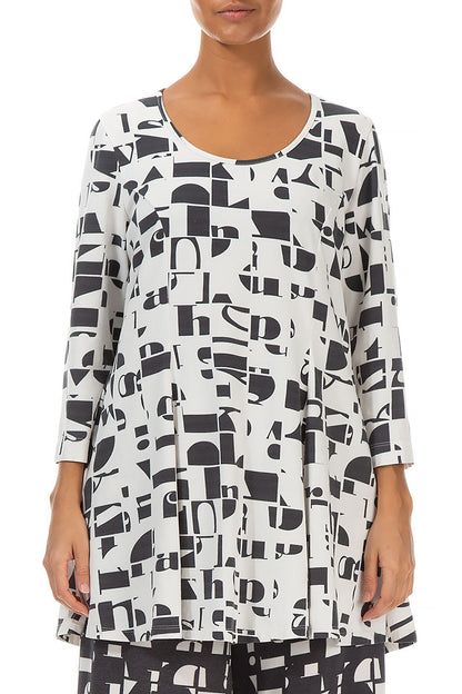 Flared White &amp; Black Letters Cotton Tunic 1