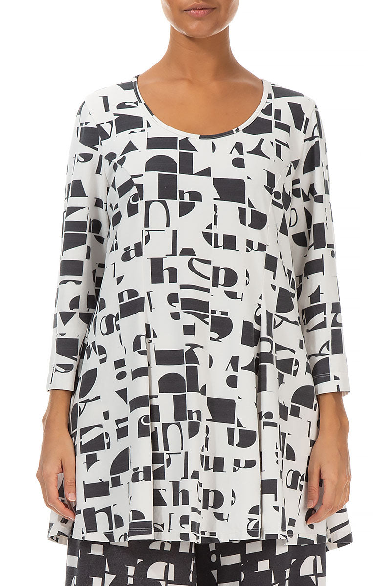 Flared White & Black Letters Cotton Tunic
