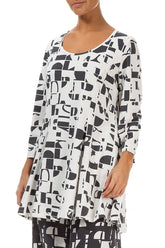 Flared White & Black Letters Cotton Tunic 3