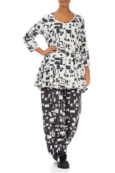 Flared White & Black Letters Cotton Tunic 4