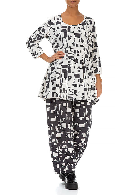 Flared White &amp; Black Letters Cotton Tunic 4