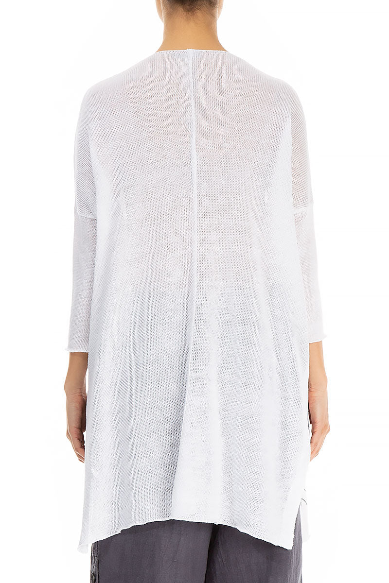 Floral Pockets White Linen Sweater
