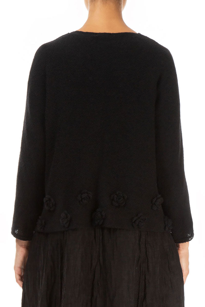 Flowers Black Wool Sweater