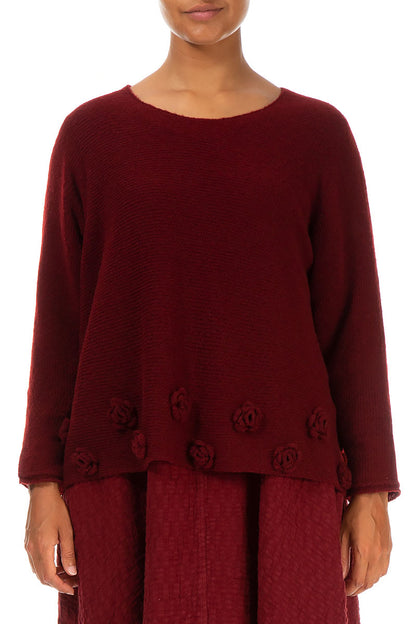 Flowers Maroon Wool Sweater