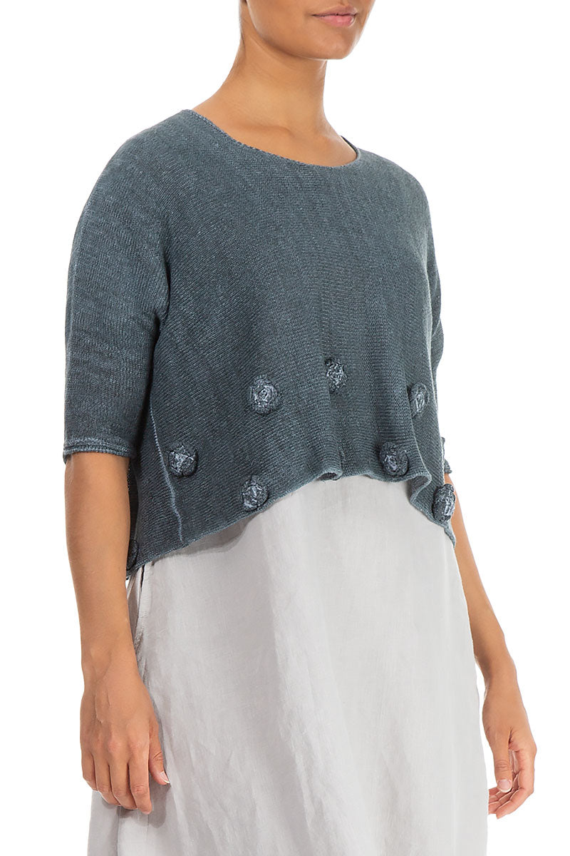 Flowers Decorated Washed Effect Graphite Linen Jumper 3