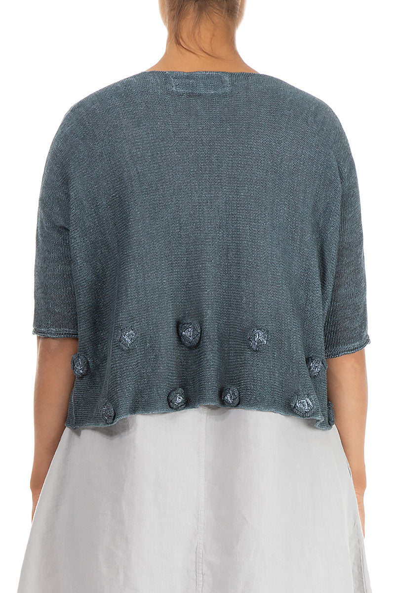 Flowers Decorated Washed Effect Graphite Linen Jumper