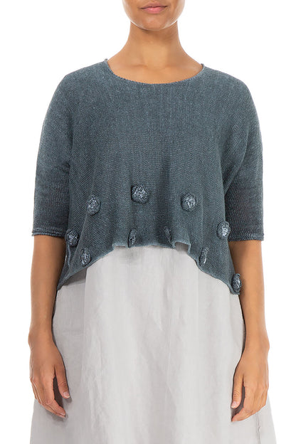 Flowers Decorated Washed Effect Graphite Linen Jumper 1