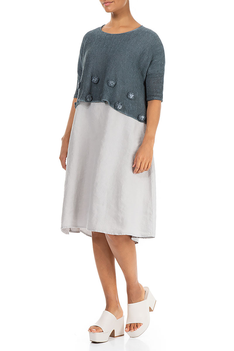 Flowers Decorated Washed Effect Graphite Linen Jumper 4