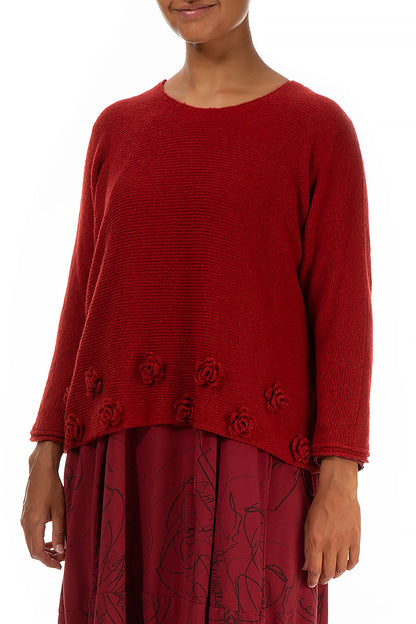 Flowers Red Wool Sweater