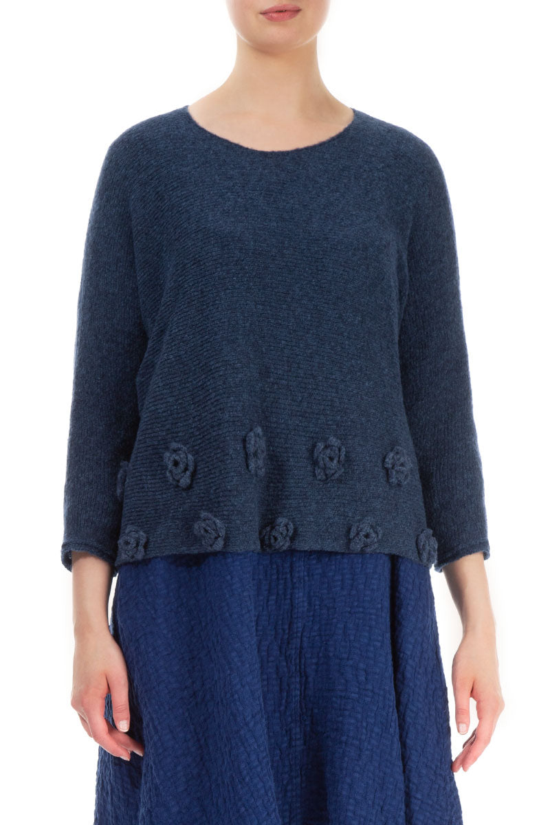 Flowers Blue Wool Sweater