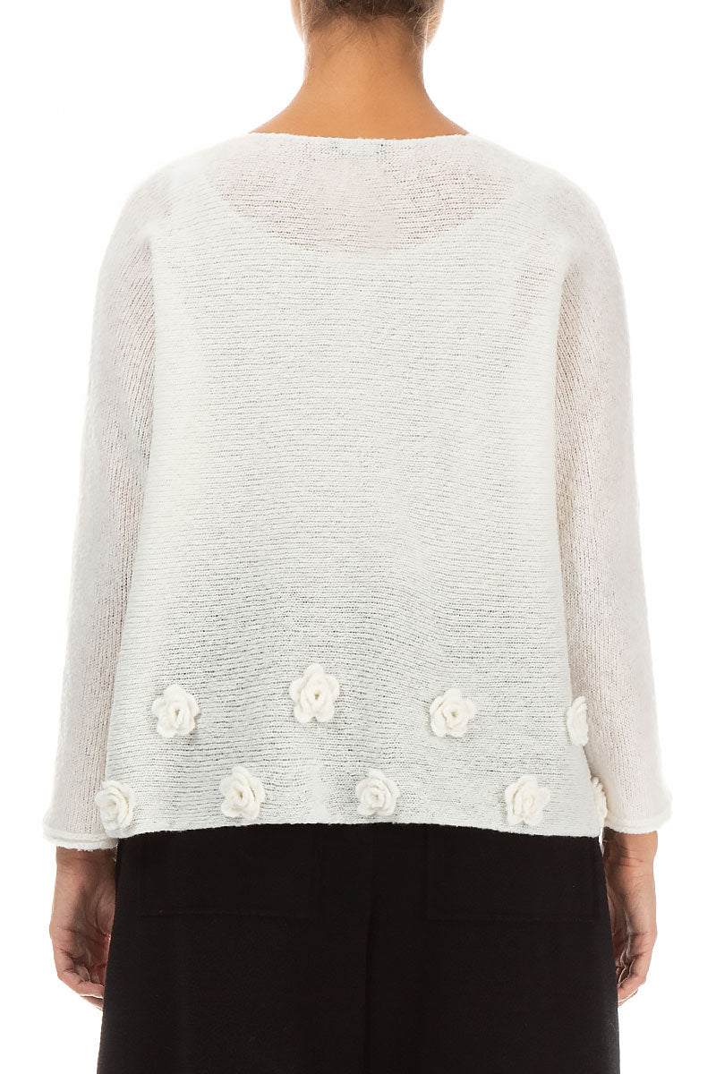 Flowers White Wool Sweater