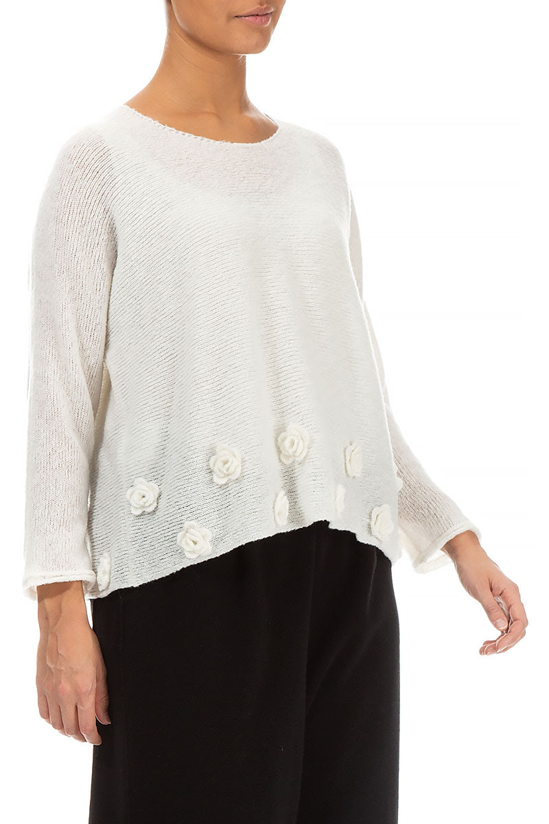 Flowers White Wool Sweater