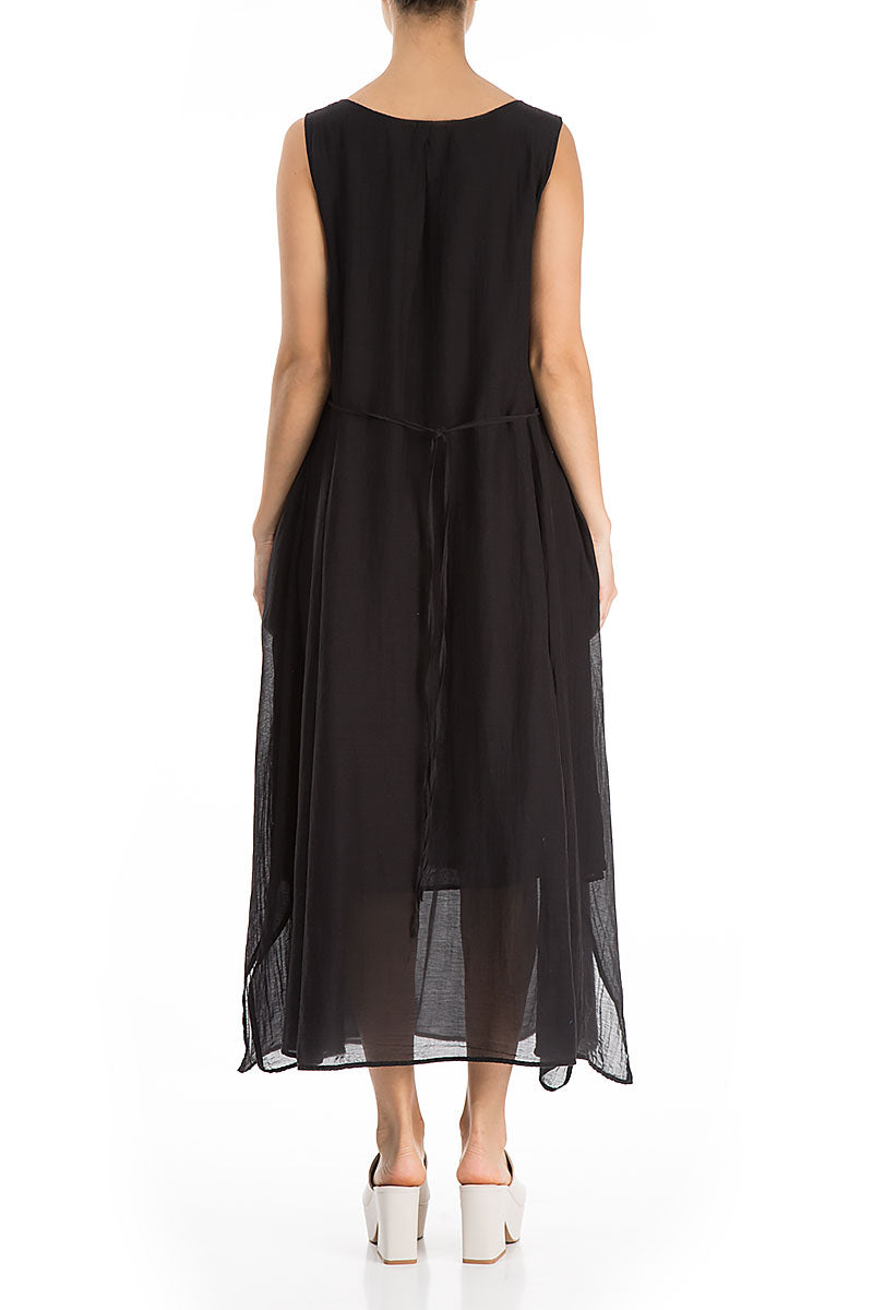 Flowy Black Silk Cotton Maxi Dress