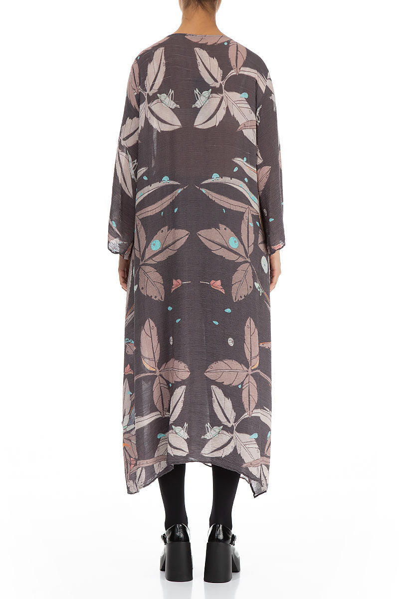 Loose Crinkled Leaves Print Silk Viscose Dress 2