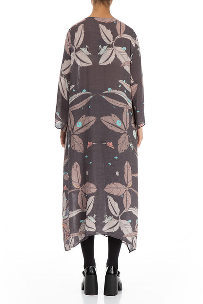 Loose Crinkled Leaves Print Silk Viscose Dress 2