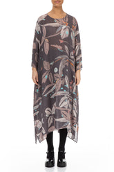 Loose Crinkled Leaves Print Silk Viscose Dress 1
