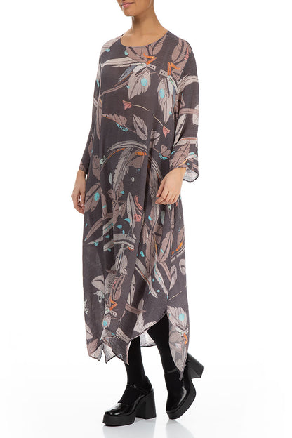 Loose Crinkled Leaves Print Silk Viscose Dress 4