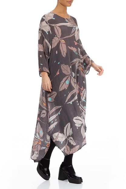 Loose Crinkled Leaves Print Silk Viscose Dress 3