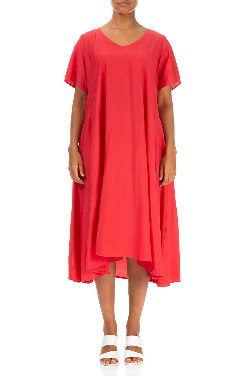 Flowy Poppy Red Silk Bamboo Dress