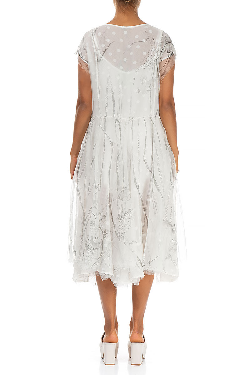 Flowy Printed White Silk Chiffon Dress