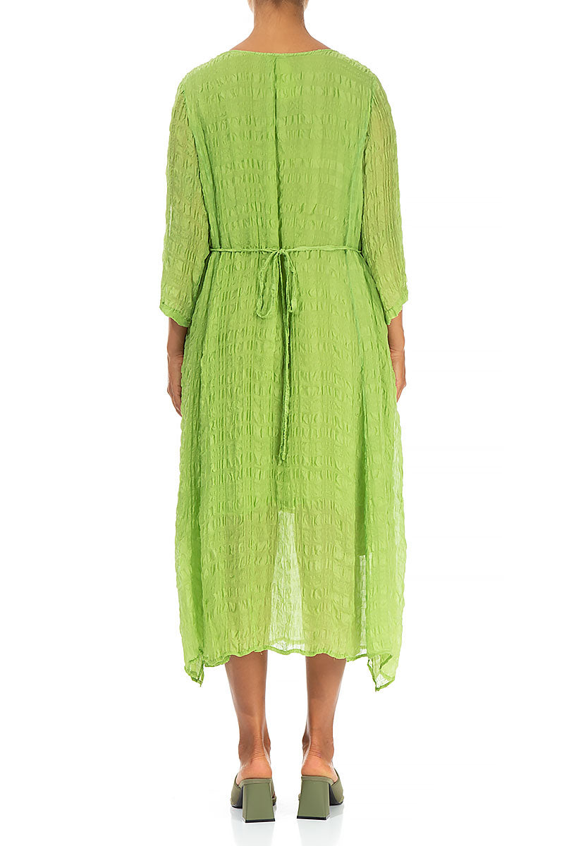 Flowy Tie Up Spring Green Textured Silk Dress