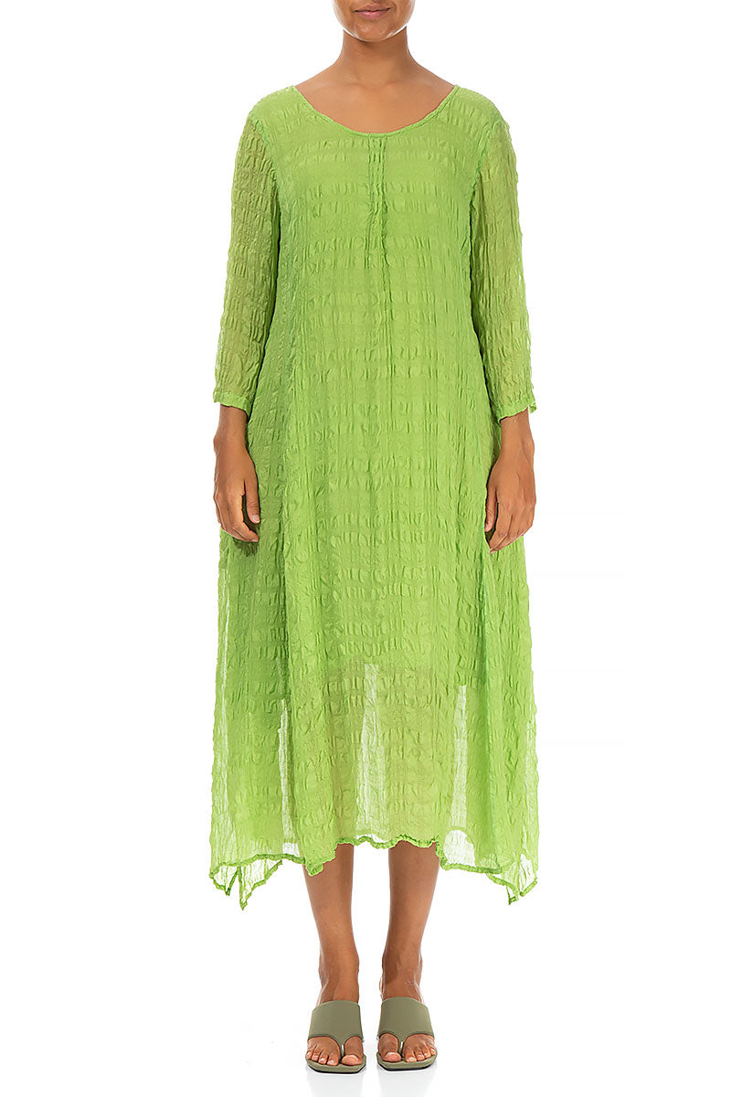 Flowy Tie Up Spring Green Textured Silk Dress